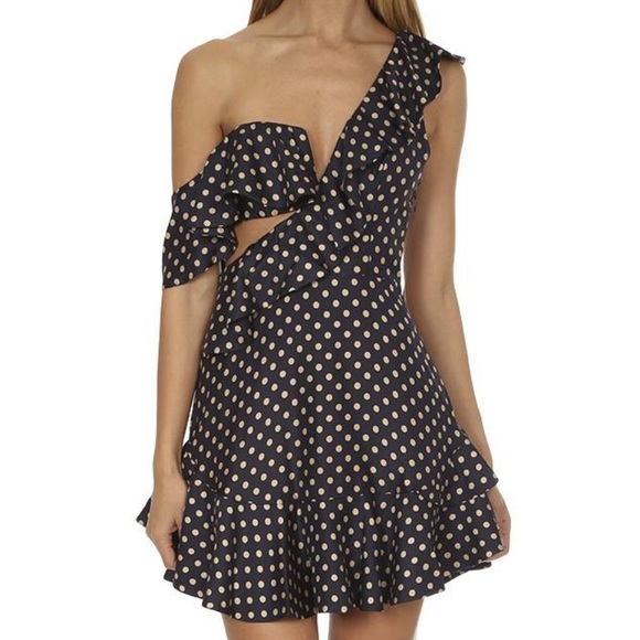 Zimmermann Navy and White Polka Dot Cut Out Mini Dress Size 2 (medium) - Picture 3 of 7